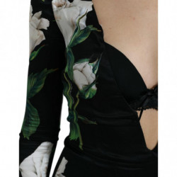 Abito longuette aderente in seta con stampa rose nere - IT38 - XS