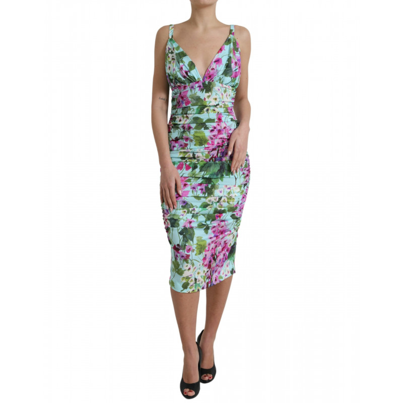 Abito midi tubino con scollo a V floreale multicolor - IT42-M