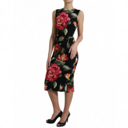 Abito longuette tubino in seta con stampa floreale nera - IT38 - XS