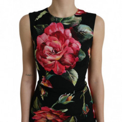 Abito longuette tubino in seta con stampa floreale nera - IT38 - XS