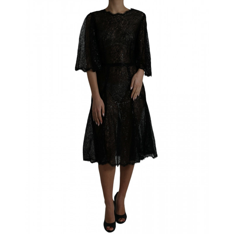 Abito longuette trapezio trasparente pizzo floreale nero - IT48 - XL