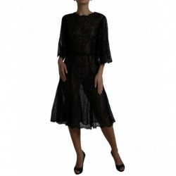 Abito longuette trapezio trasparente pizzo floreale nero - IT48 - XL