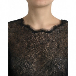 Abito longuette trapezio trasparente pizzo floreale nero - IT48 - XL