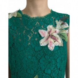 Abito longuette Aline applicazioni floreali pizzo verde - IT48 - XL