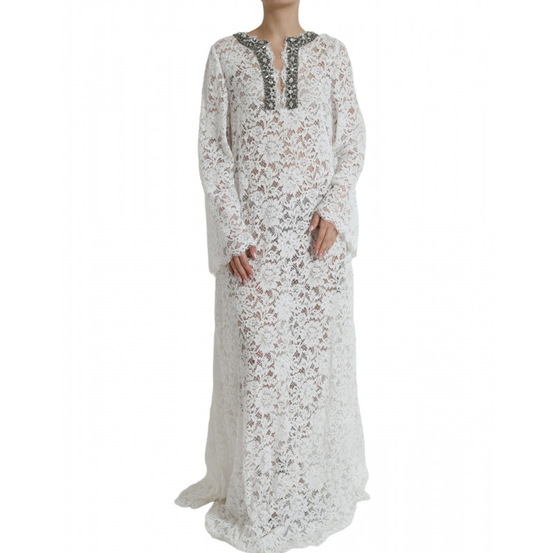 Abito a trapezio impreziosito da cristalli di pizzo bianco - IT38 - XS