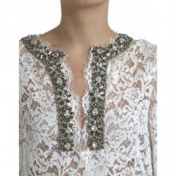 Abito a trapezio impreziosito da cristalli di pizzo bianco - IT38 - XS