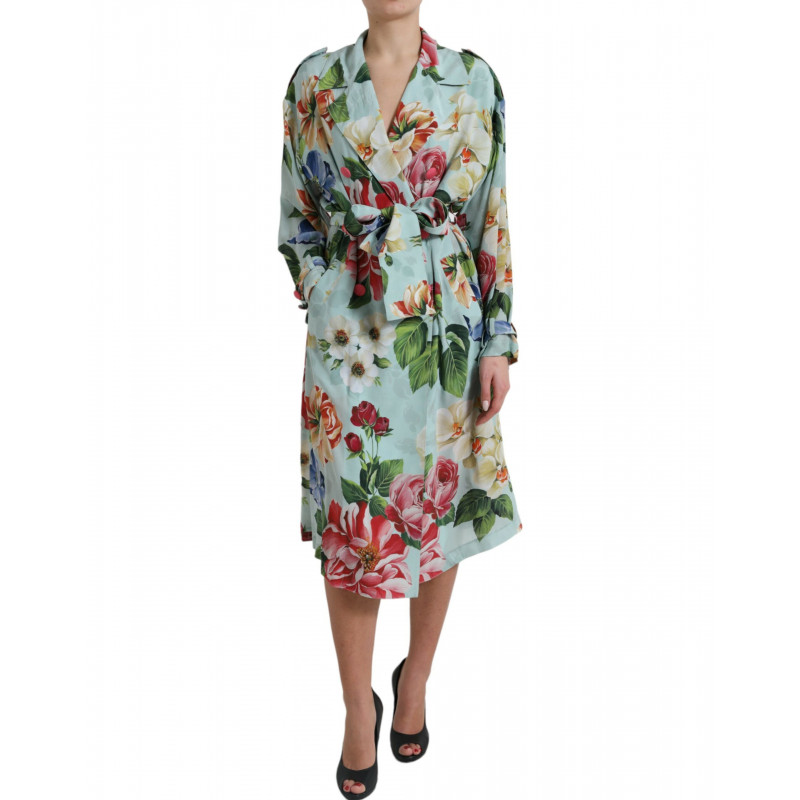 Giacca trench in seta floreale multicolor - IT48 - XL
