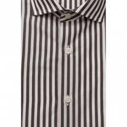 Camicia elegante in cotone marrone con colletto francese - 4XL