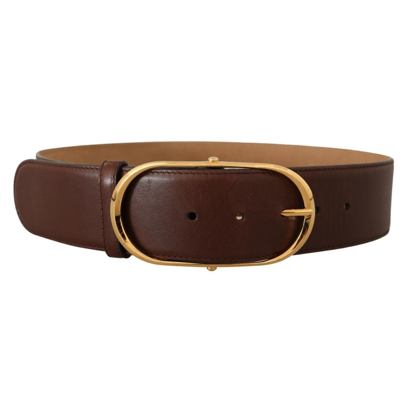 Cintura fibbia ovale metallo dorato pelle marrone - 75 CM / 30 INCHES