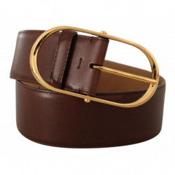 Cintura fibbia ovale metallo dorato pelle marrone - 75 CM / 30 INCHES
