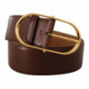 Cintura fibbia ovale metallo dorato pelle marrone - 75 CM / 30 INCHES