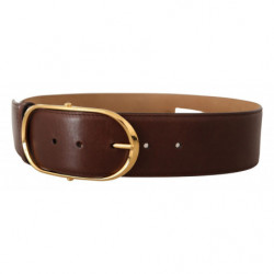 Cintura fibbia ovale metallo dorato pelle marrone - 75 CM / 30 INCHES