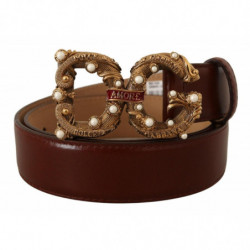 Cintura Amore pelle marrone fibbia logo ottone - 75 CM / 30 INCHES