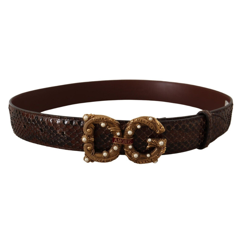 Cintura Amore pelle esotica marrone fibbia logo - 75 CM / 30 INCHES