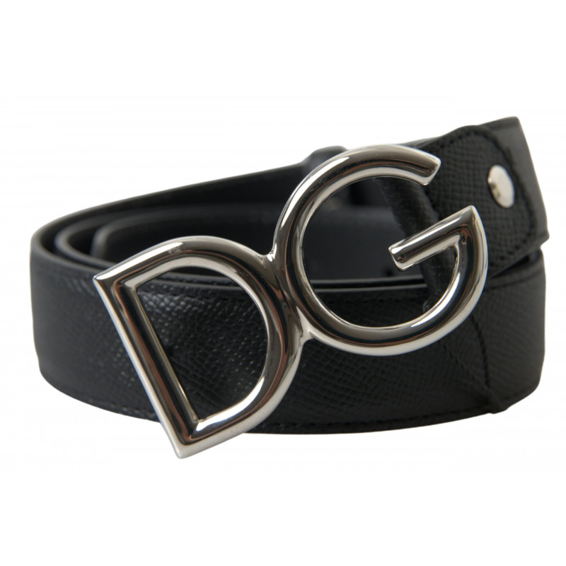 Cintura fibbia metallo logo argento pelle nera - 75 CM / 30 INCHES