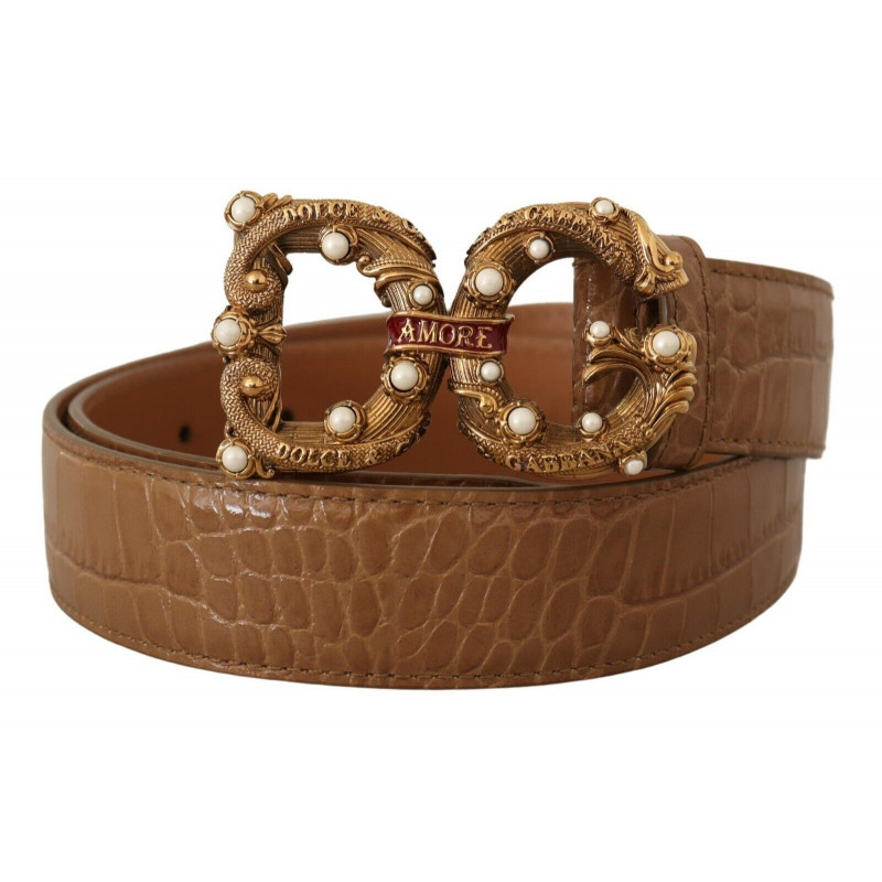Cintura Amore pelle motivo coccodrillo marrone logo - 75 CM / 30 IN