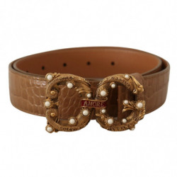 Cintura Amore pelle motivo coccodrillo marrone logo - 75 CM / 30 IN