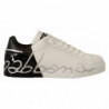 Scarpe da ginnastica da uomo pelle bianca nera stampa logo - EU41/US8