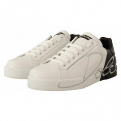 Scarpe da ginnastica da uomo pelle bianca nera stampa logo - EU41/US8