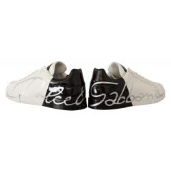 Scarpe da ginnastica da uomo pelle bianca nera stampa logo - EU41/US8