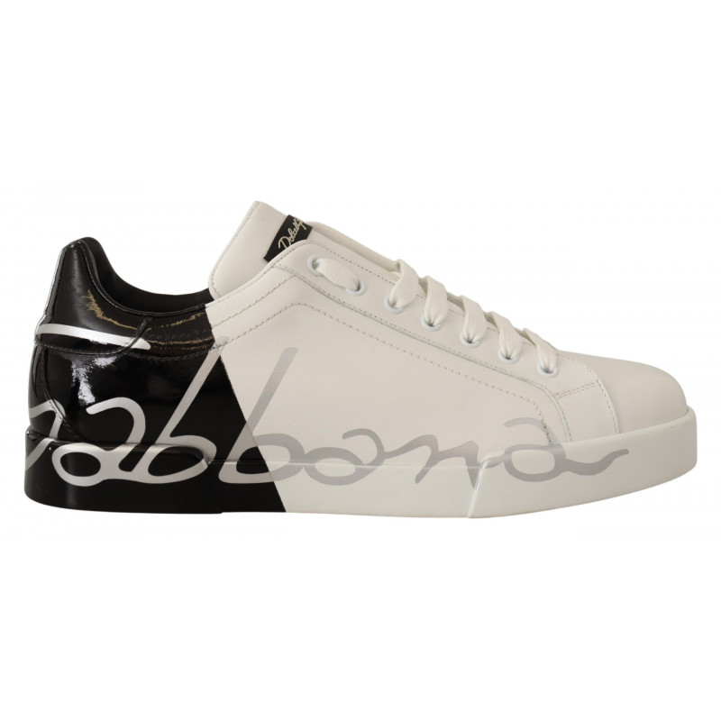 Scarpe da ginnastica da uomo pelle bianca nera stampa logo - EU40.5