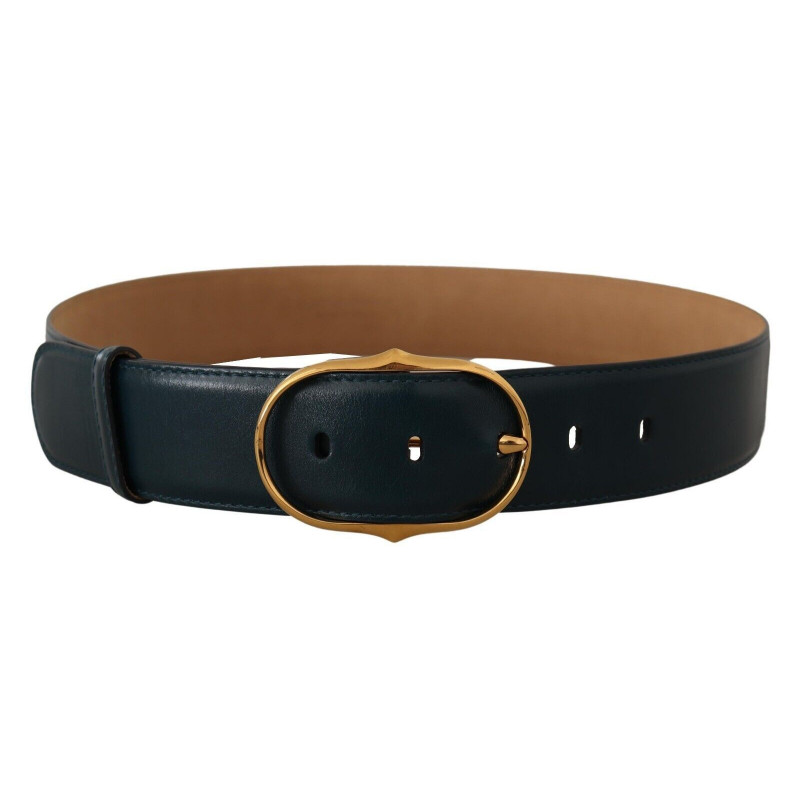 Cintura fibbia ovale metallo dorato pelle blu - 75 CM / 30 INCHES