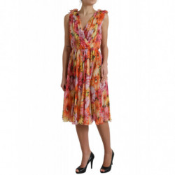 Abito midi in seta con stampa girasole multicolor - IT48-XXL