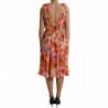 Abito midi in seta con stampa girasole multicolor - IT48-XXL