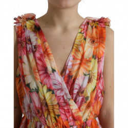 Abito midi in seta con stampa girasole multicolor - IT48-XXL