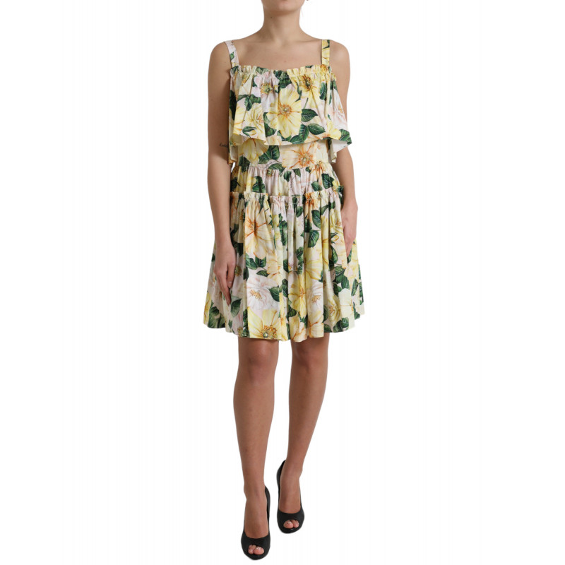Miniabito in cotone con stampa floreale giallo - IT46-XL