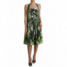 Abito longuette in cotone con stampa foglie verdi - IT46-XL