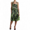 Abito longuette in cotone con stampa foglie verdi - IT46-XL