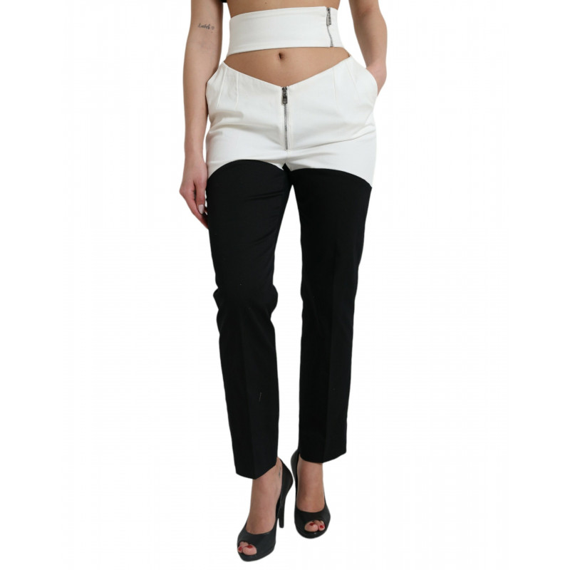 Pantaloni affusolati in vita ritagliata in cotone bianco nero - IT40-S