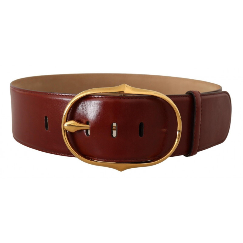 Cintura fibbia ovale metallo dorato pelle marrone - 75 CM / 30 INCHES