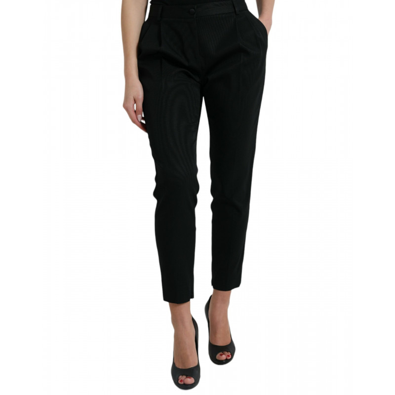 Pantaloni affusolati cropped a vita alta in lana nera - IT42-M