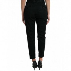 Pantaloni affusolati cropped a vita alta in lana nera - IT42-M