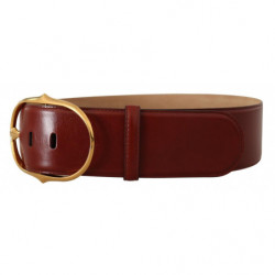 Cintura fibbia ovale metallo dorato pelle marrone - 75 CM / 30 INCHES