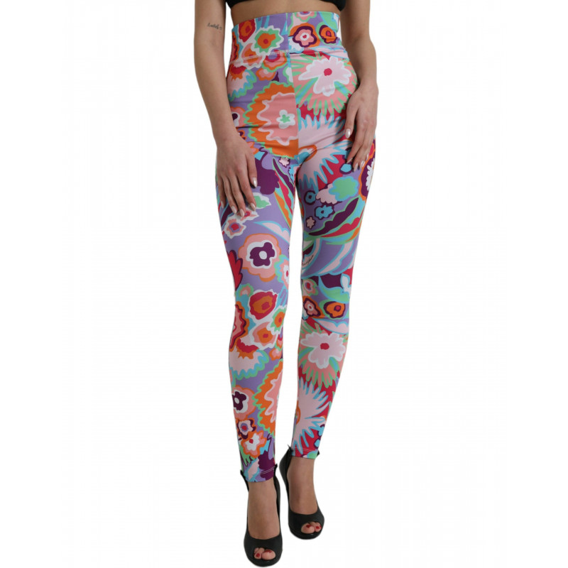 Pantaloni leggings a vita alta floreale multicolor - IT40-S