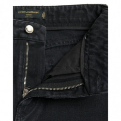 Jeans in denim strappato a vita alta in cotone nero - IT40-S