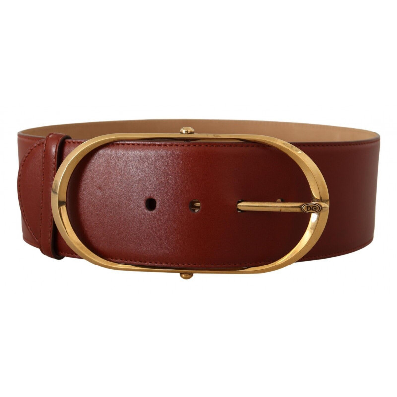 Cintura fibbia ovale metallo dorato pelle marrone - 75 CM / 30 INCHES