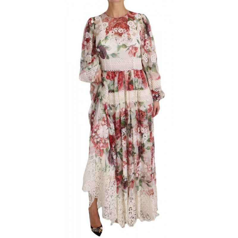 Maxi abito a trapezio in seta floreale multicolor - IT44-L