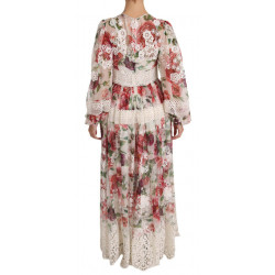 Maxi abito a trapezio in seta floreale multicolor - IT44-L