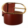 Cintura fibbia ovale metallo dorato pelle marrone - 75 CM / 30 INCHES