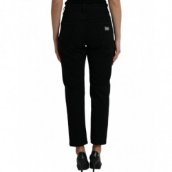 Jeans in denim strappato a vita alta in cotone nero - IT40-S