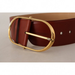 Cintura fibbia ovale metallo dorato pelle marrone - 75 CM / 30 INCHES