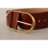 Cintura fibbia ovale metallo dorato pelle marrone - 75 CM / 30 INCHES