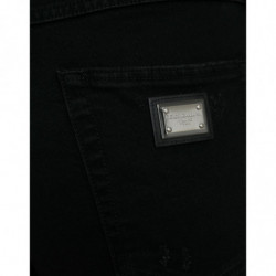 Jeans in denim strappato a vita alta in cotone nero - IT40-S