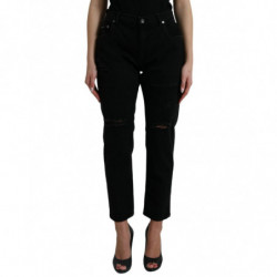 Jeans in denim strappato a vita alta in cotone nero - IT40-S