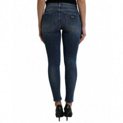 Jeans skinny in denim a vita media lavati blu scuro - IT40-S