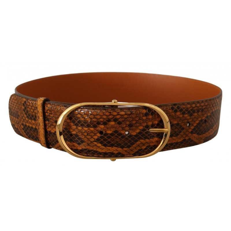 Cintura fibbia ovale dorata pelle esotica marrone - 80 CM / 32 INCHES